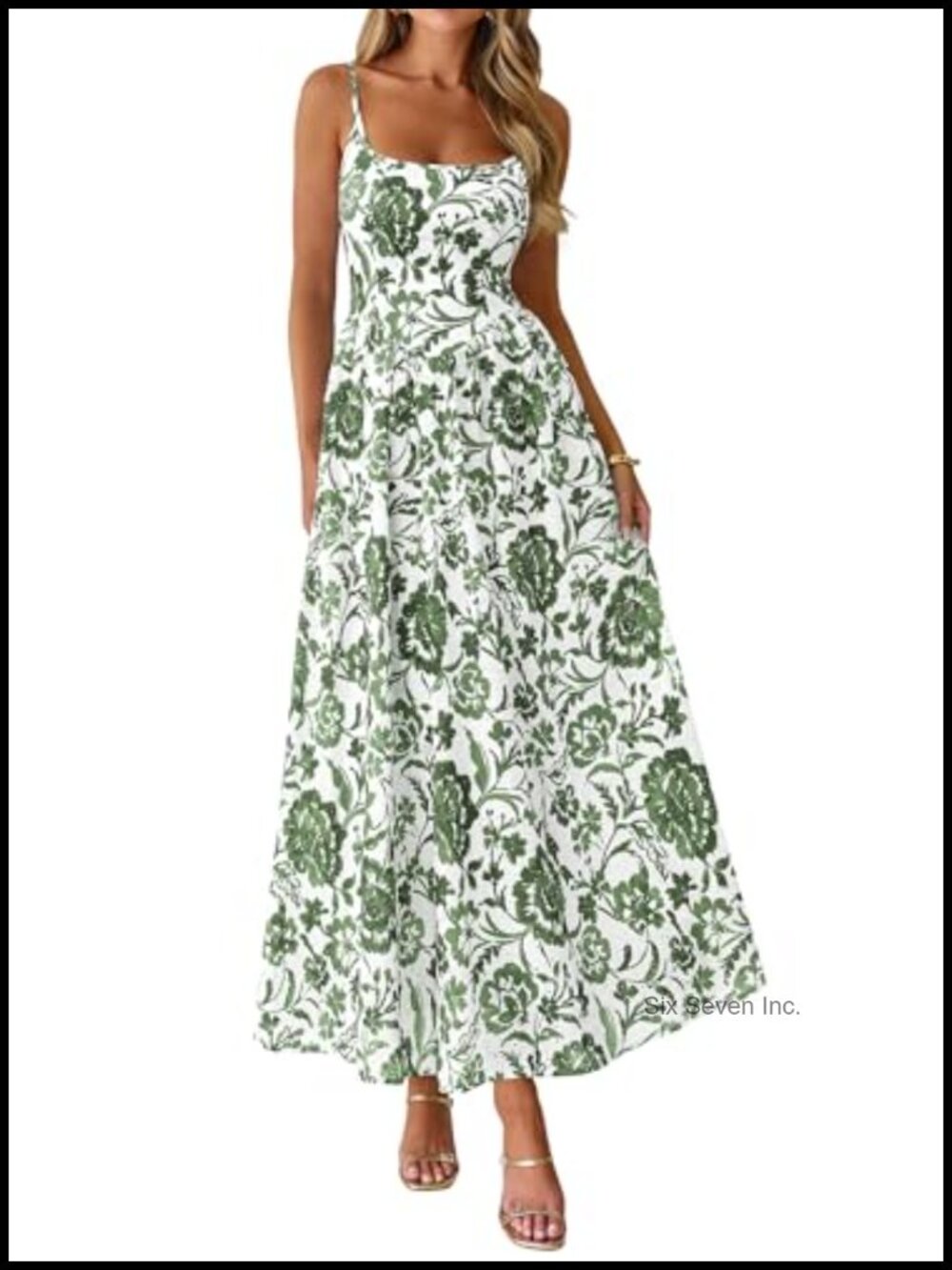 Boho Maxi Dress A Line Eyelet Floral Sundress Sleeveless Square Neck